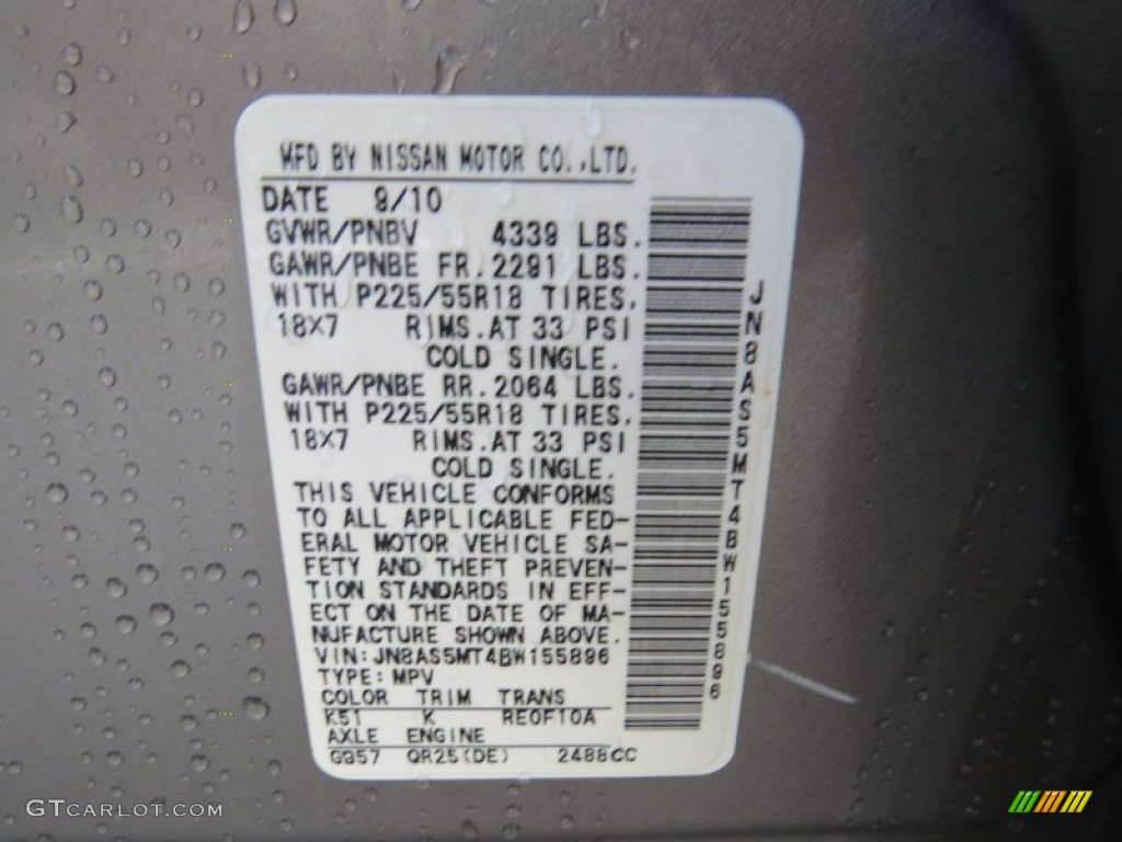 2011 Rogue SL - Platinum Graphite / Gray photo #25