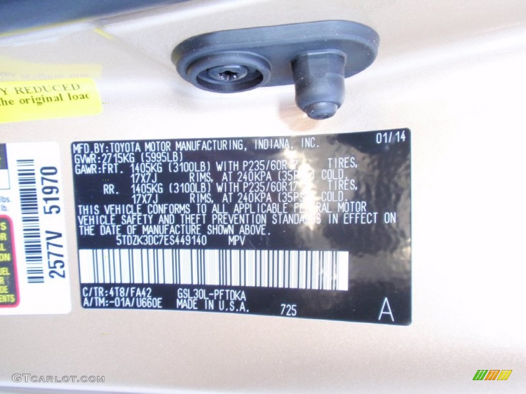 2014 Toyota Sienna L Color Code Photos