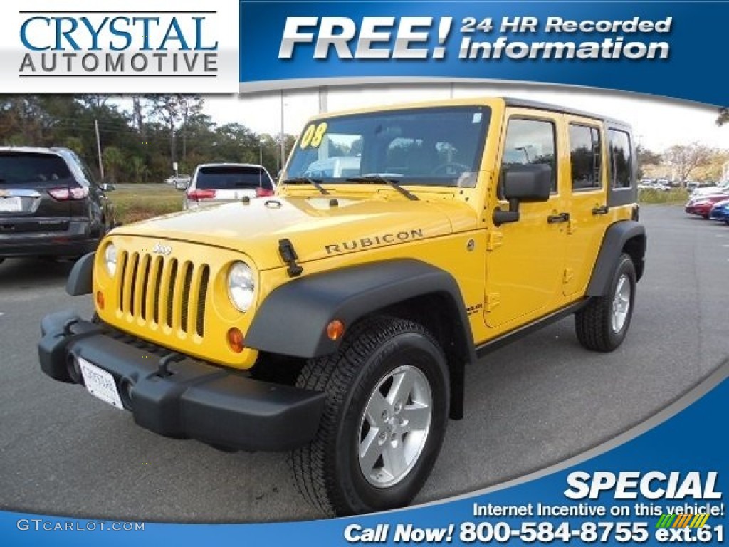 2008 Wrangler Unlimited Rubicon 4x4 - Detonator Yellow / Dark Slate Gray/Med Slate Gray photo #1