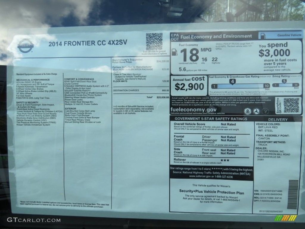 2014 Nissan Frontier SV Crew Cab Window Sticker Photo #90358651