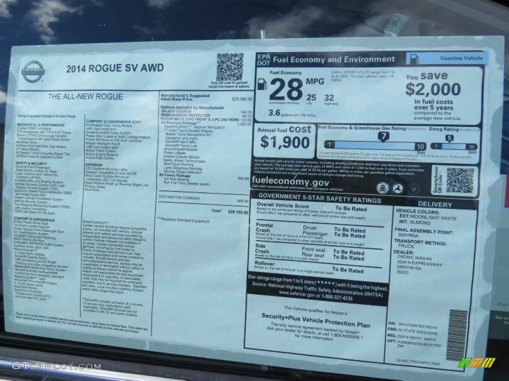 2014 Nissan Rogue SV AWD Window Sticker Photo #90361624