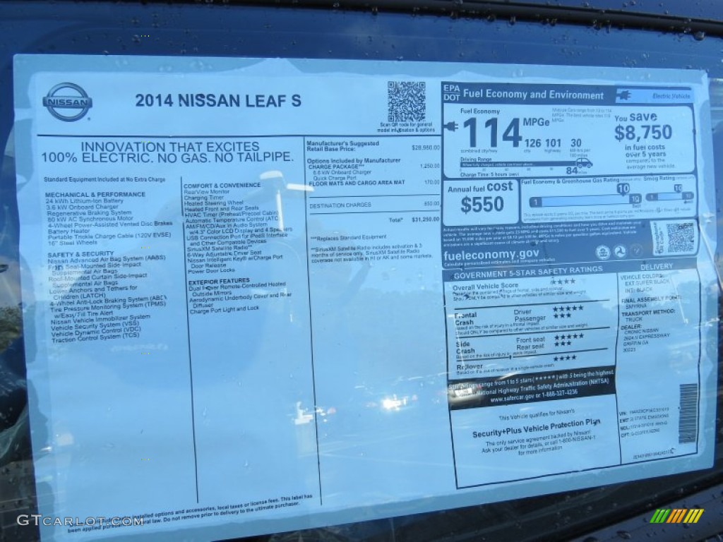 2014 Nissan LEAF S Window Sticker Photo #90363931