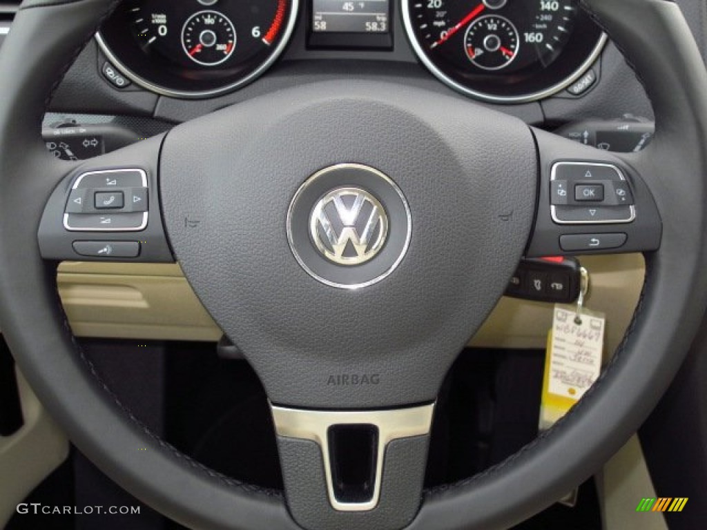 2014 Volkswagen Jetta TDI SportWagen Cornsilk Beige Steering Wheel Photo #90365870