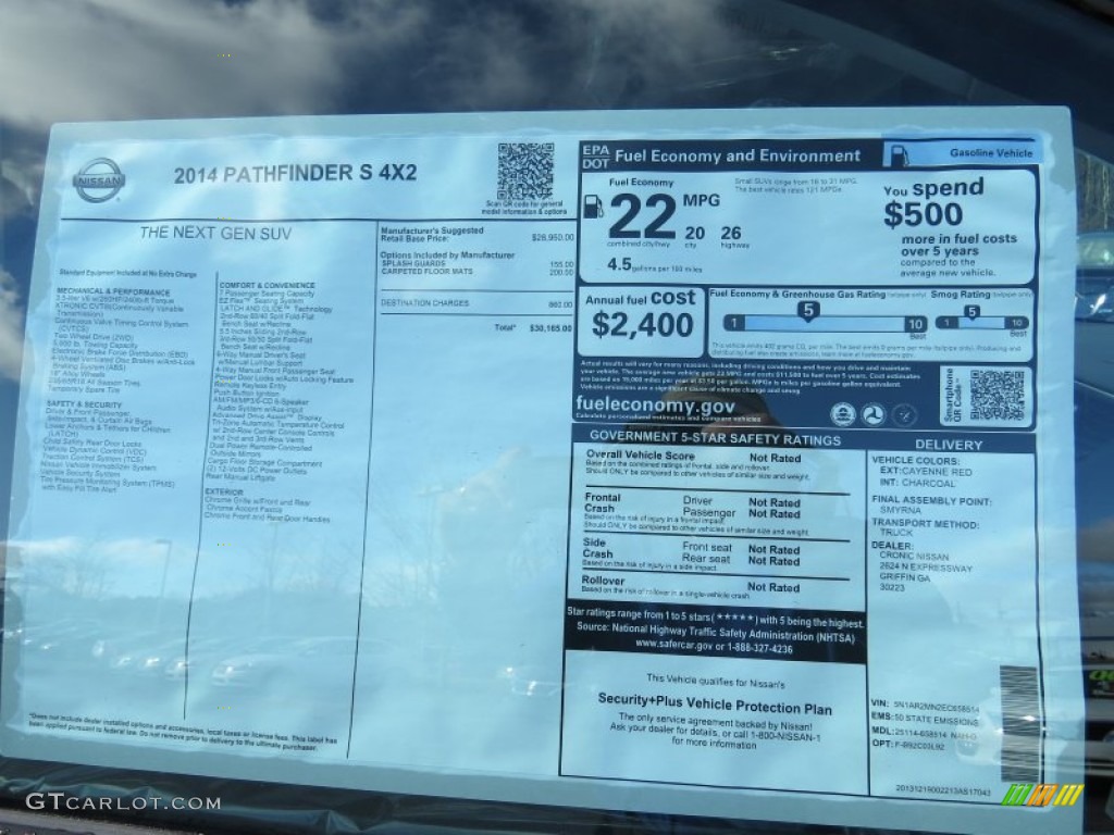 2014 Nissan Pathfinder S Window Sticker Photo #90366016