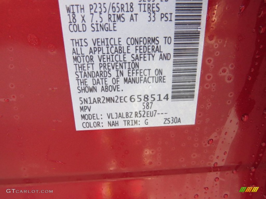2014 Nissan Pathfinder S Color Code Photos