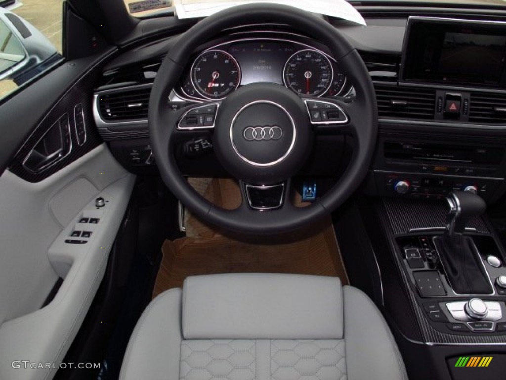 2014 Audi RS 7 4.0 TFSI quattro Lunar Silver Valcona Leather w/Honeycomb Stitching Dashboard Photo #90373787