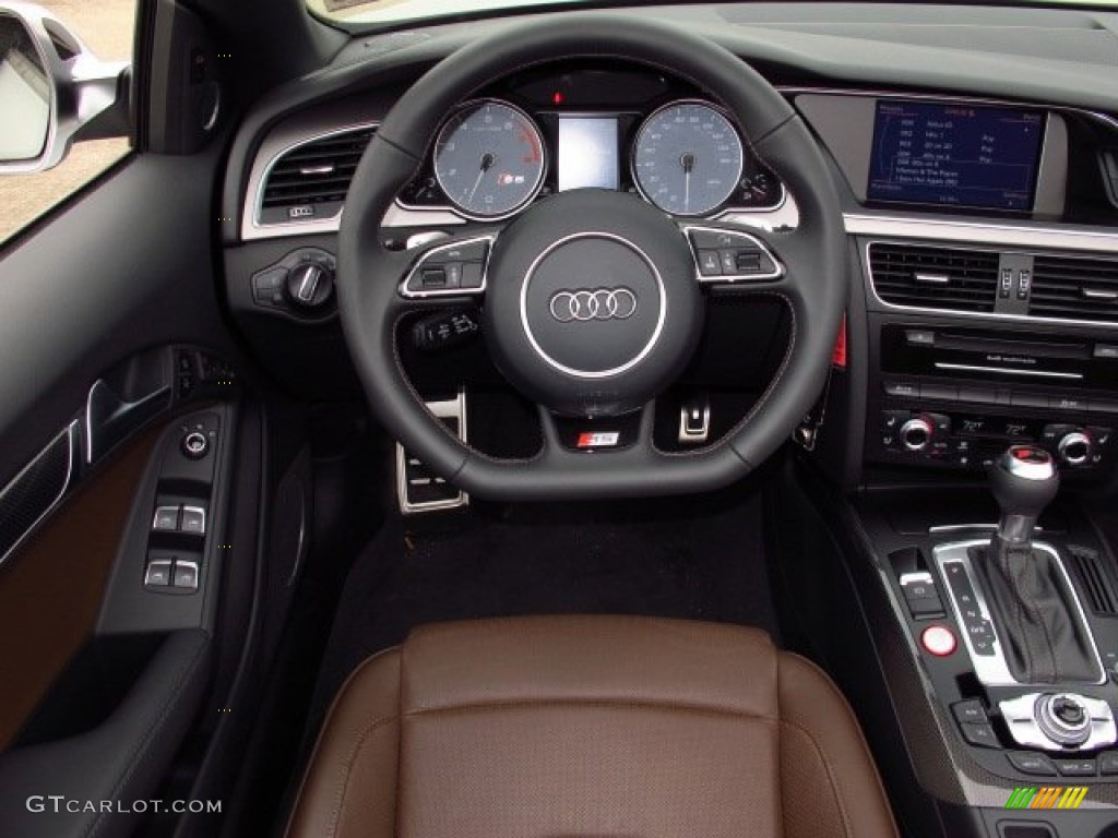 2014 Audi S5 3.0T Prestige quattro Cabriolet Black/Chestnut Brown Steering Wheel Photo #90374357