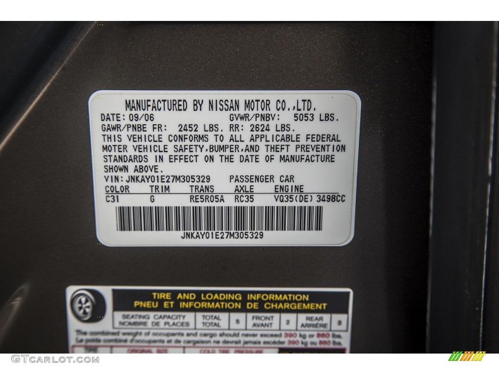 2007 Infiniti M 35 Sport Sedan Color Code Photos
