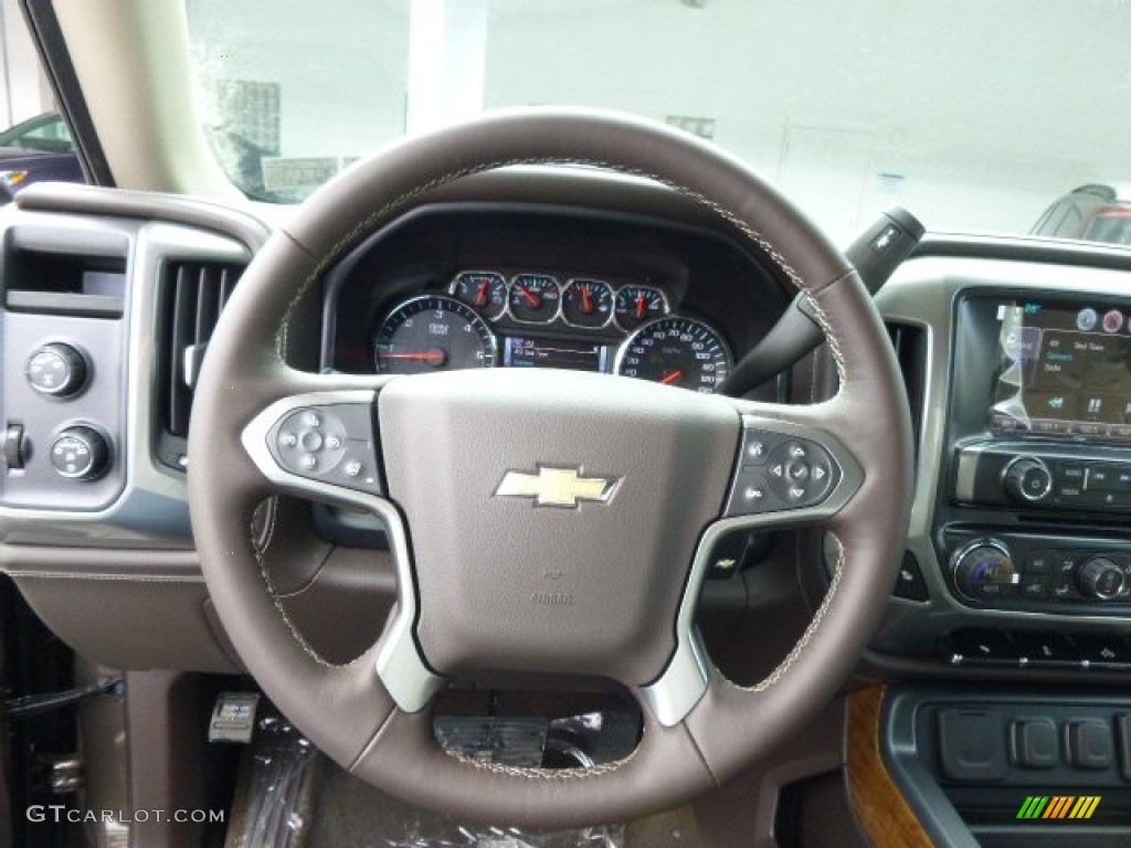 2014 Chevrolet Silverado 1500 LTZ Double Cab 4x4 Cocoa/Dune Steering Wheel Photo #90389060