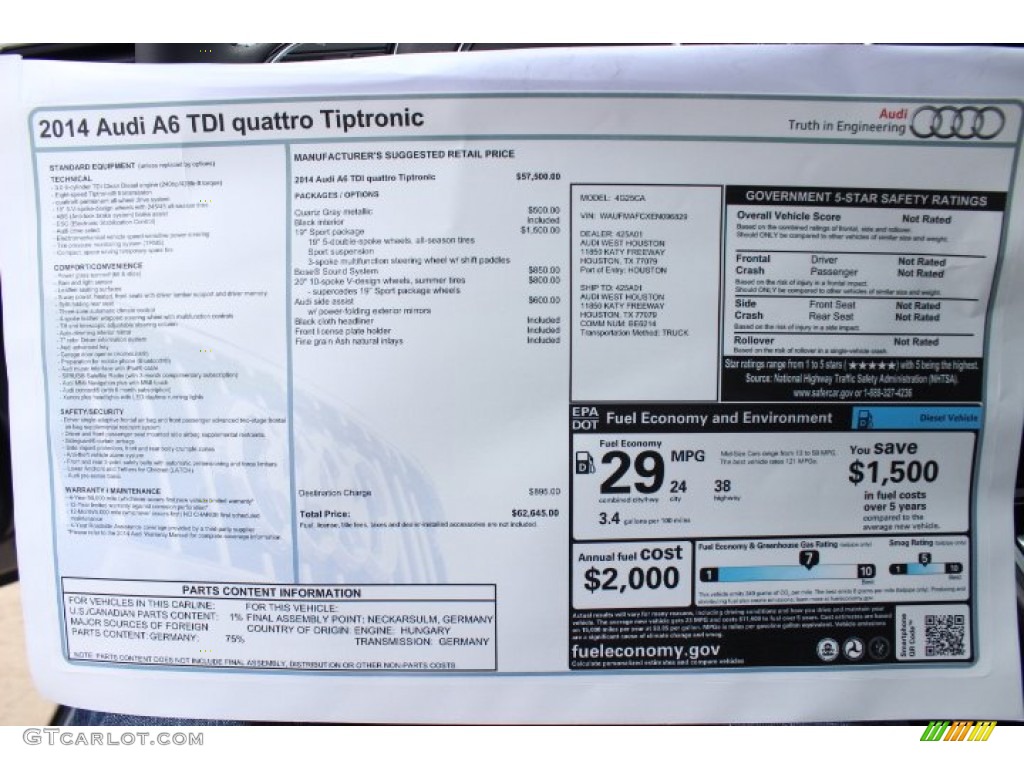 2014 Audi A6 3.0 TDI quattro Sedan Window Sticker Photo #90390611