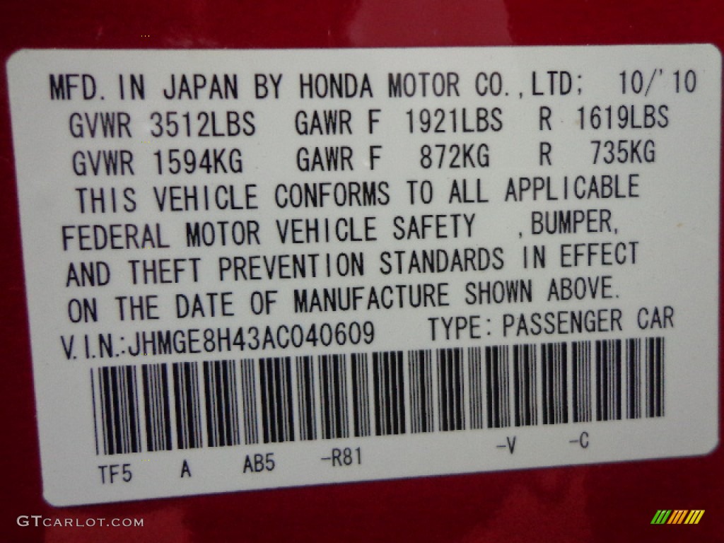 2010 Honda Fit Sport Color Code Photos