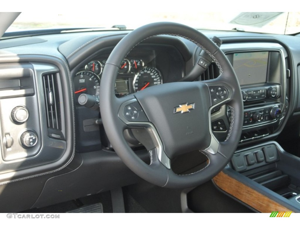 2014 Chevrolet Silverado 1500 LTZ Double Cab 4x4 Jet Black Steering Wheel Photo #90420942