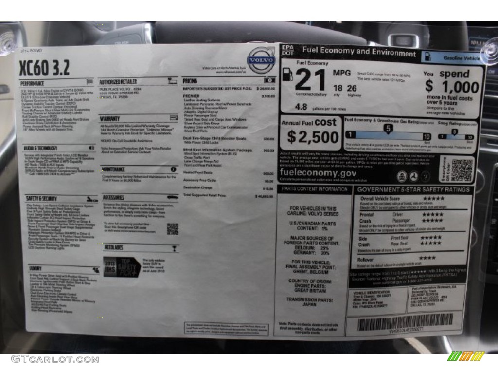 2014 Volvo XC60 3.2 Window Sticker Photo #90428877