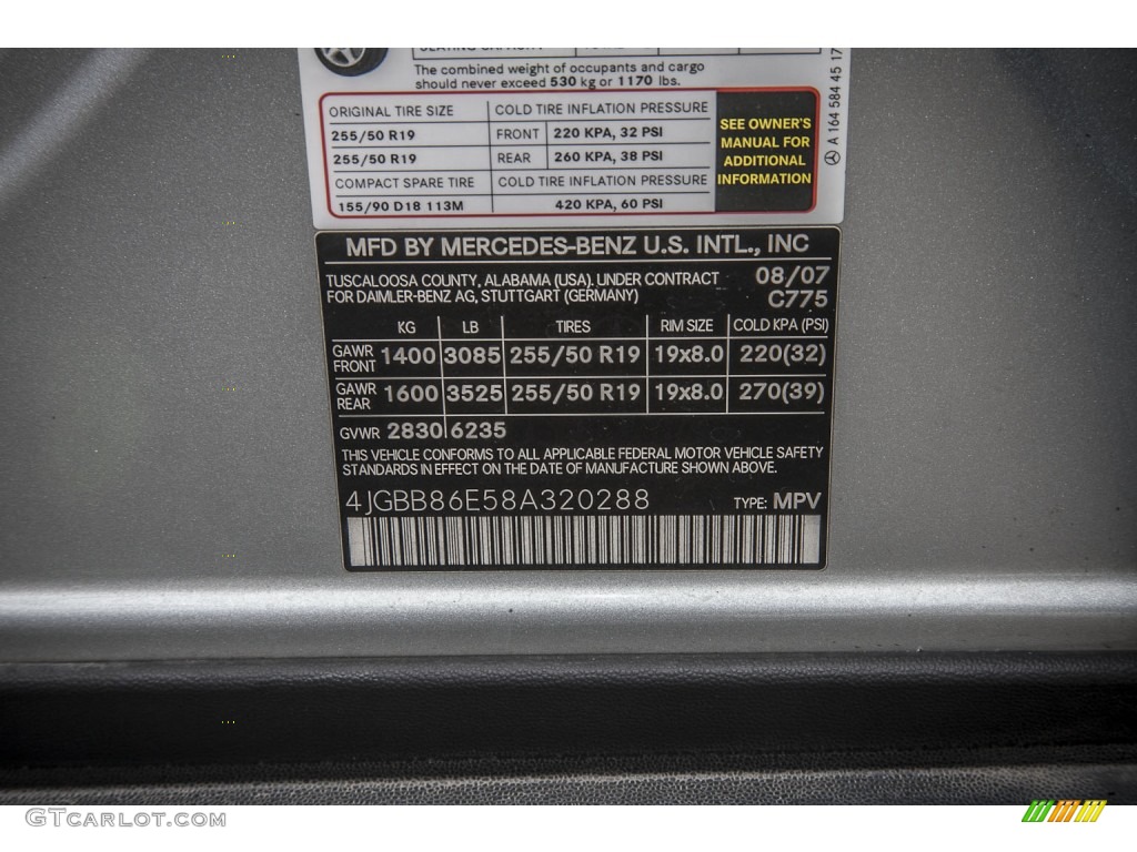 2008 Mercedes-Benz ML 350 4Matic Color Code Photos