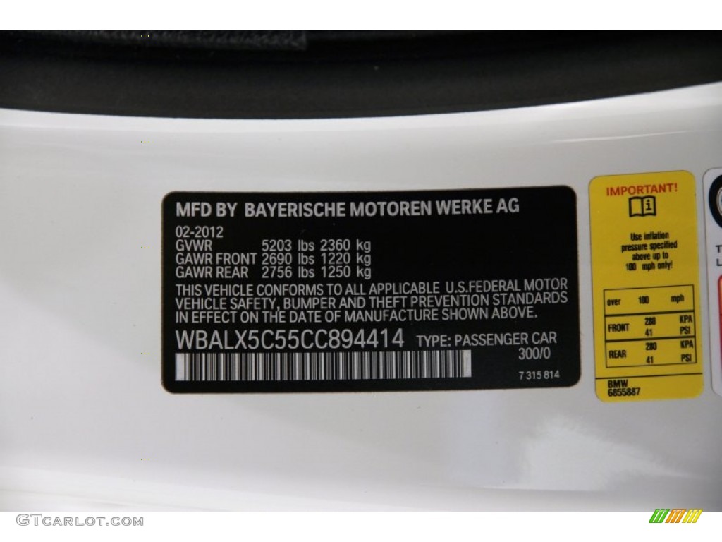 2012 6 Series Color Code 300 for Alpine White Photo #90432015