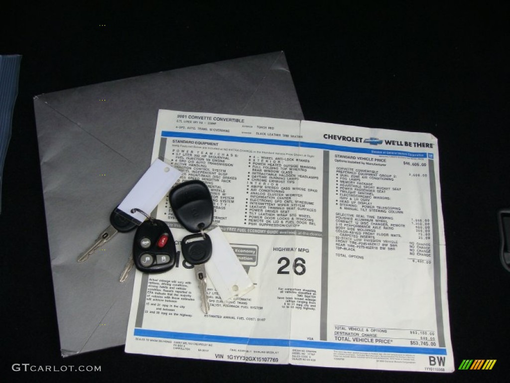 2001 Chevrolet Corvette Convertible Window Sticker Photos