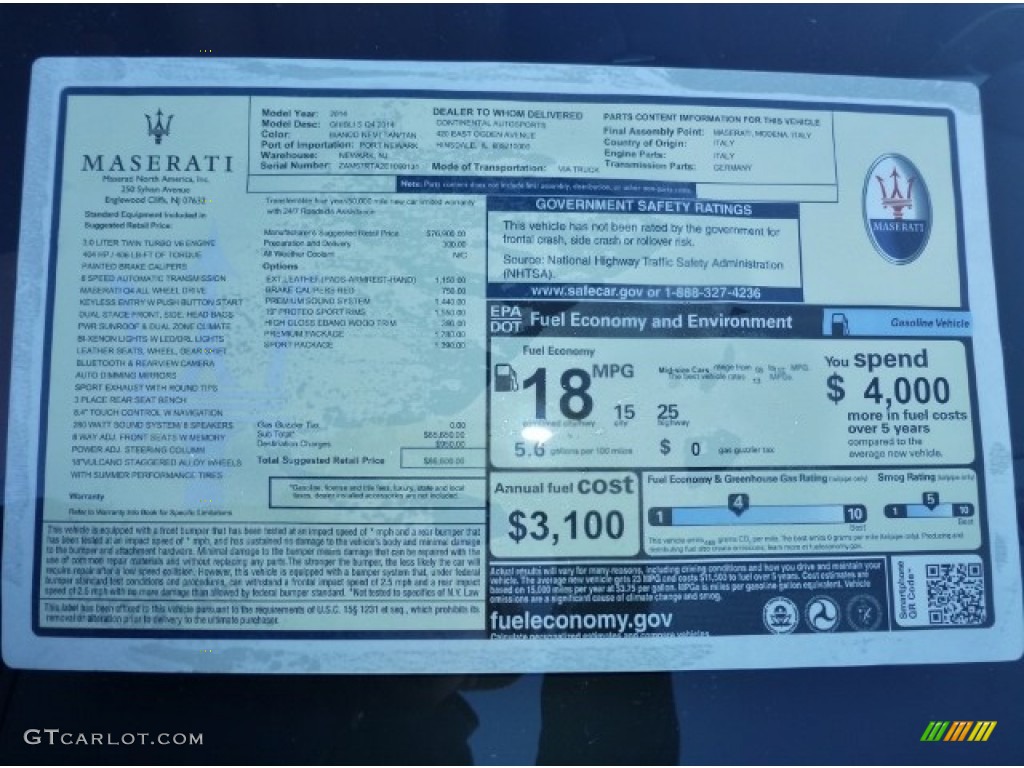 2014 Maserati Ghibli S Q4 Window Sticker Photo #90440451