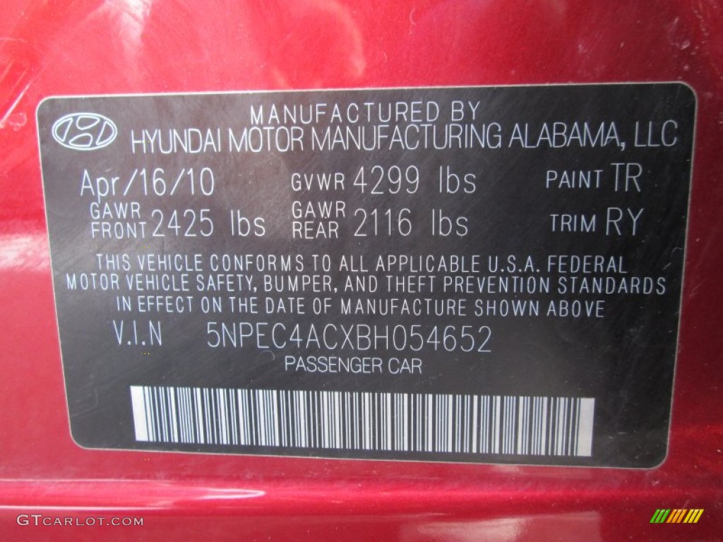 2011 Sonata Limited - Venetian Red / Black photo #30