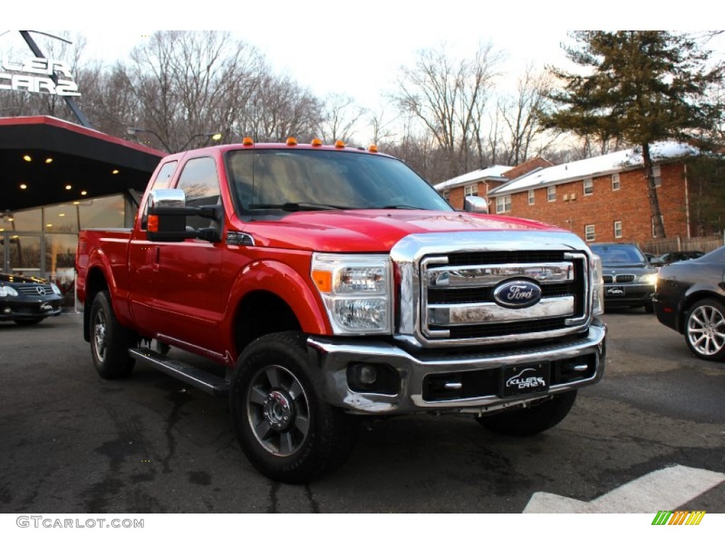 2011 F250 Super Duty Lariat SuperCab 4x4 - Vermillion Red / Black Two Tone Leather photo #1