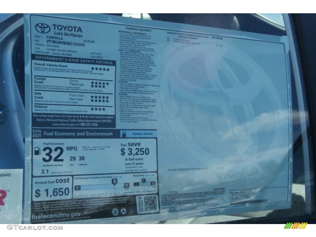 2014 Corolla LE - Classic Silver Metallic / Ash photo #10