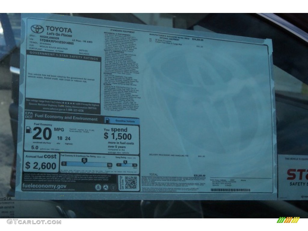 2014 Toyota Highlander LE AWD Window Sticker Photo #90464811