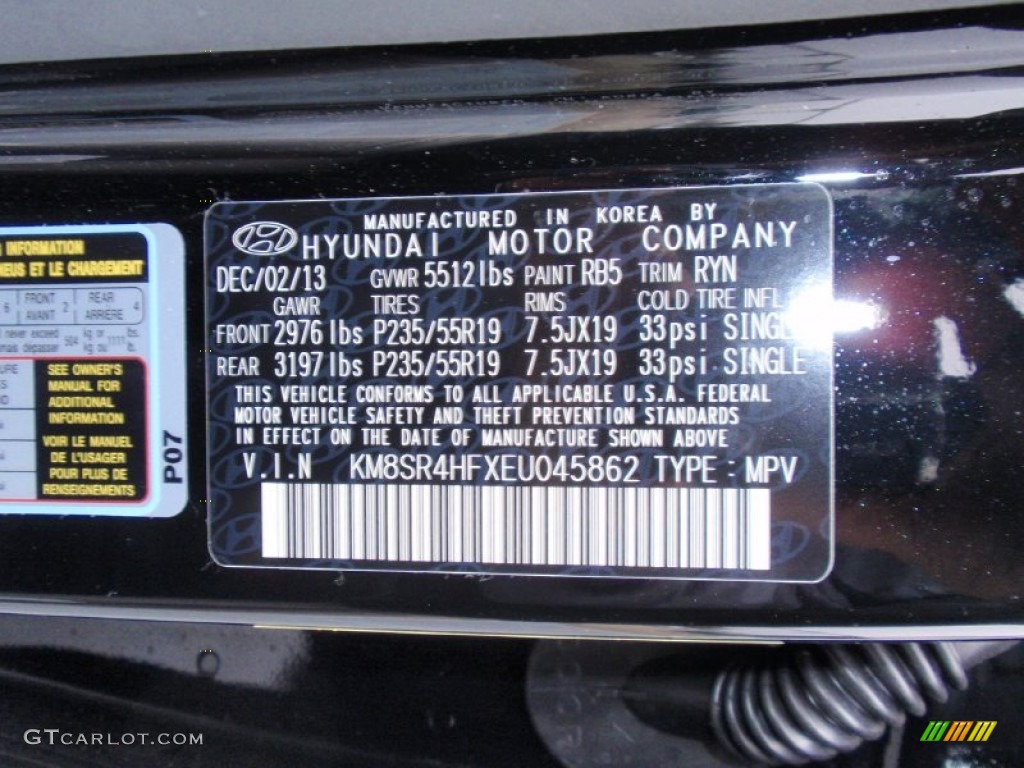2014 Santa Fe Color Code RB5 for Becketts Black Photo #90487184