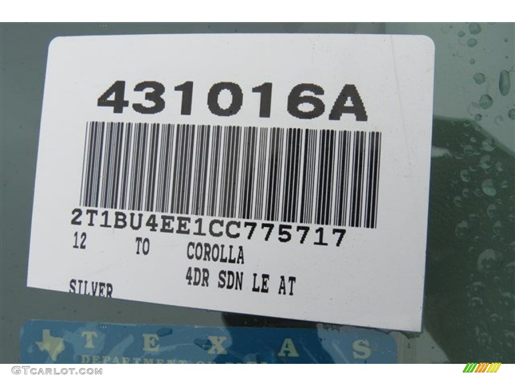 2012 Corolla LE - Classic Silver Metallic / Ash photo #18