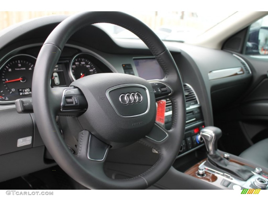 2012 Audi Q7 3.0 TFSI quattro Black Steering Wheel Photo #90508692