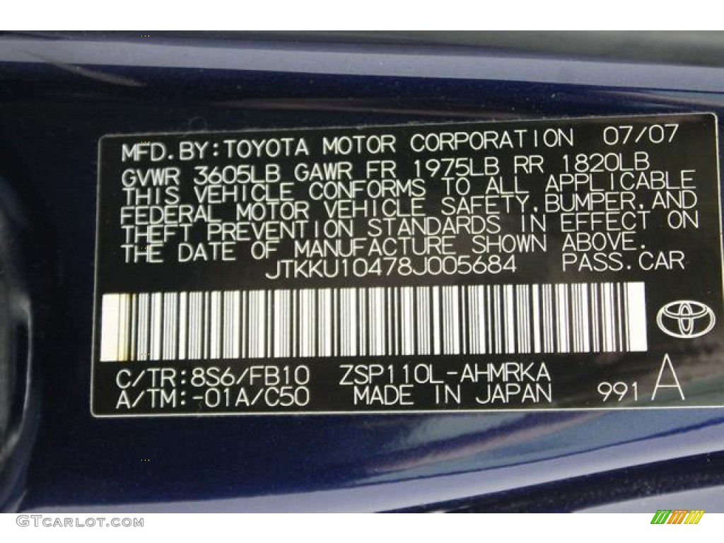 2008 Scion xD Standard xD Model Color Code Photos