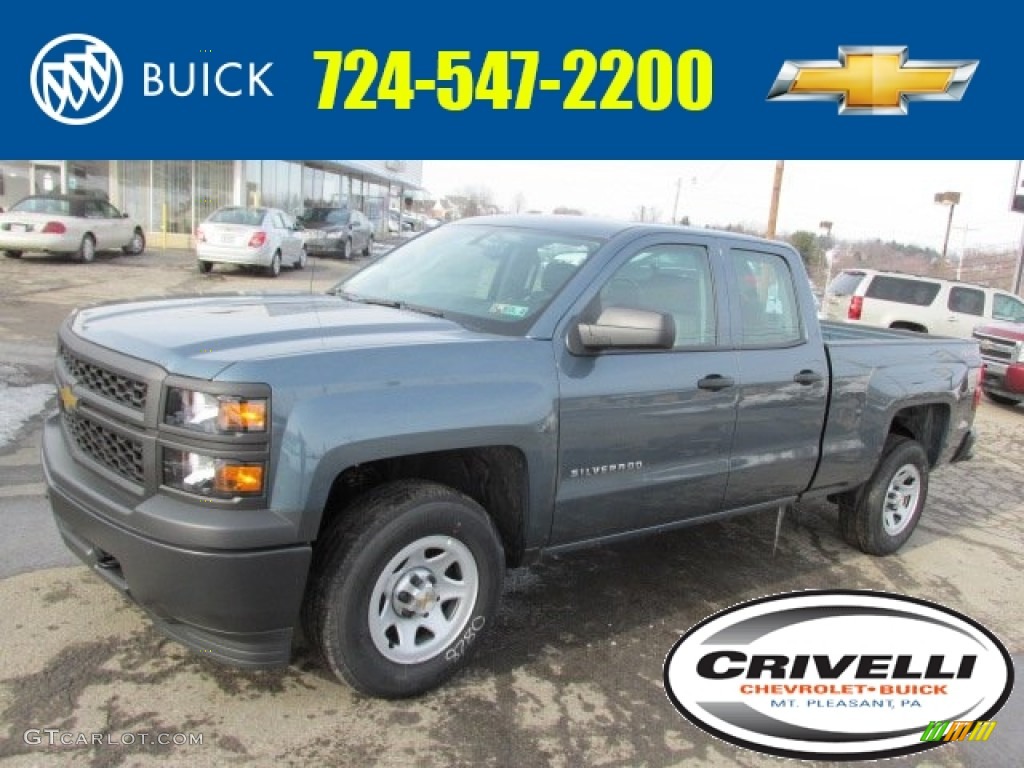 2014 Silverado 1500 WT Double Cab 4x4 - Blue Granite Metallic / Jet Black/Dark Ash photo #1