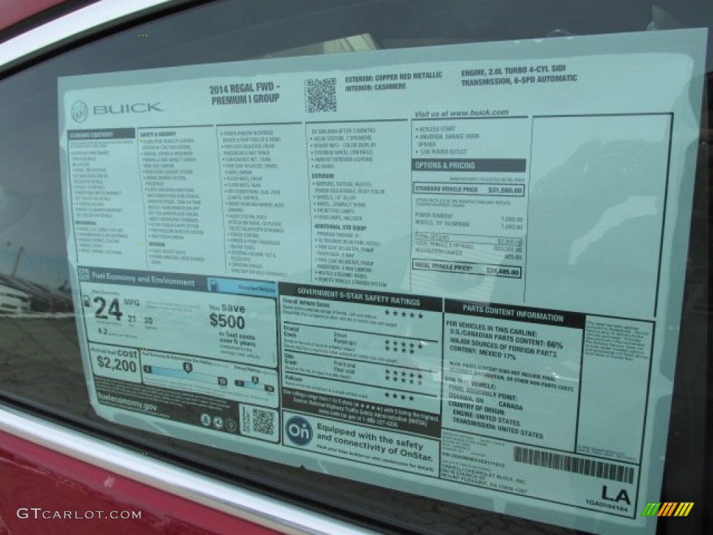 2014 Buick Regal FWD Window Sticker Photos