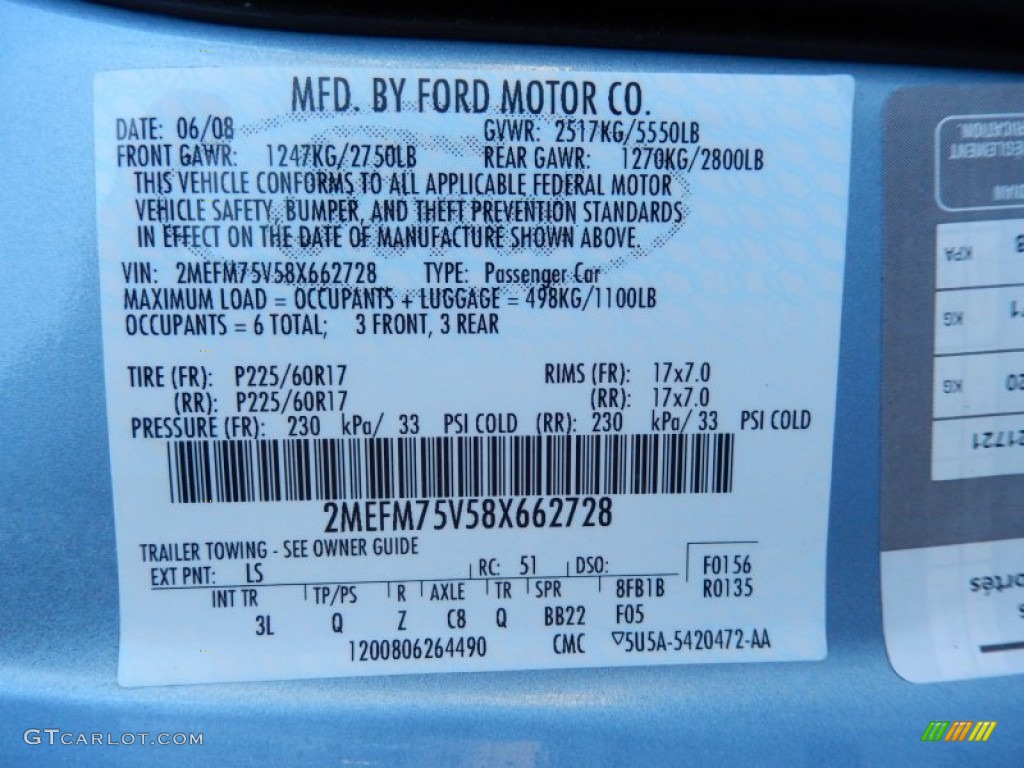 2008 Grand Marquis Color Code LS for Light Ice Blue Metallic Photo #90563914