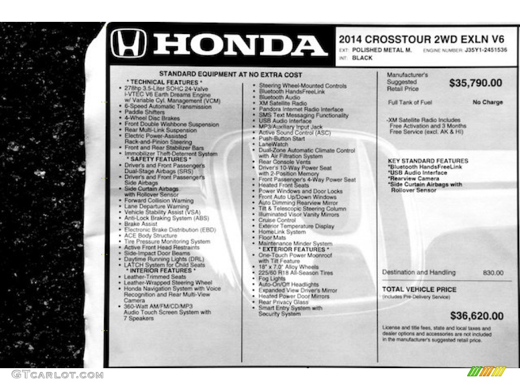 2014 Honda Crosstour EX-L V6 Window Sticker Photos