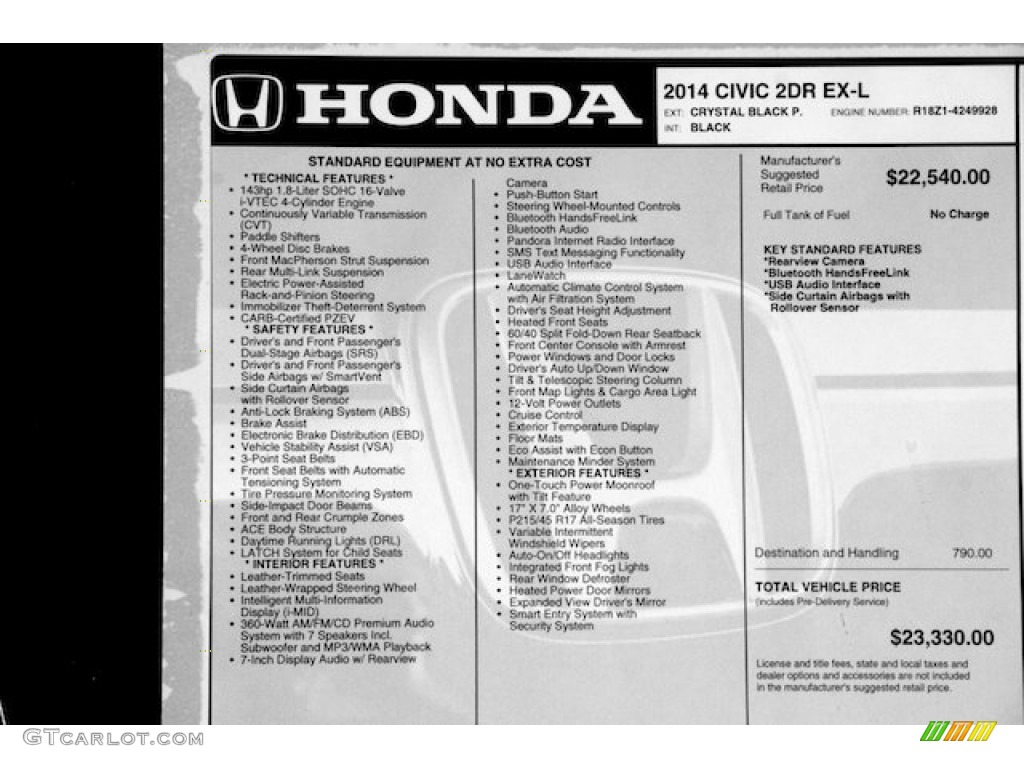 2014 Honda Civic EX-L Coupe Window Sticker Photo #90573892