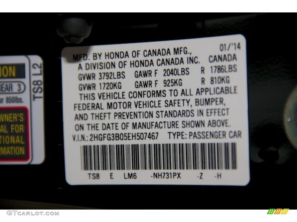 2014 Civic Color Code NH731PX for Crystal Black Pearl Photo #90573922