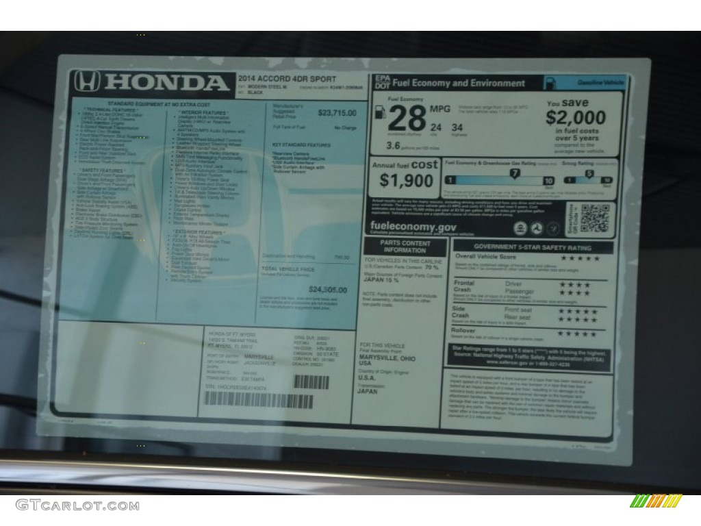 2014 Honda Accord Sport Sedan Window Sticker Photos