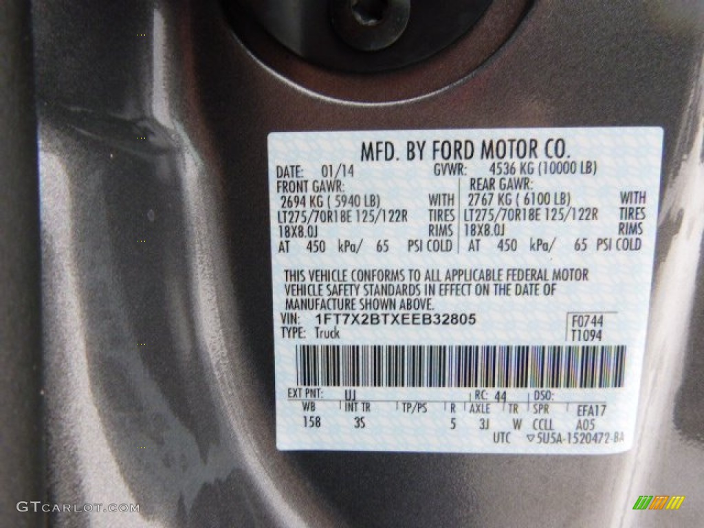 2014 F250 Super Duty Color Code UJ for Sterling Gray Metallic Photo #90607703