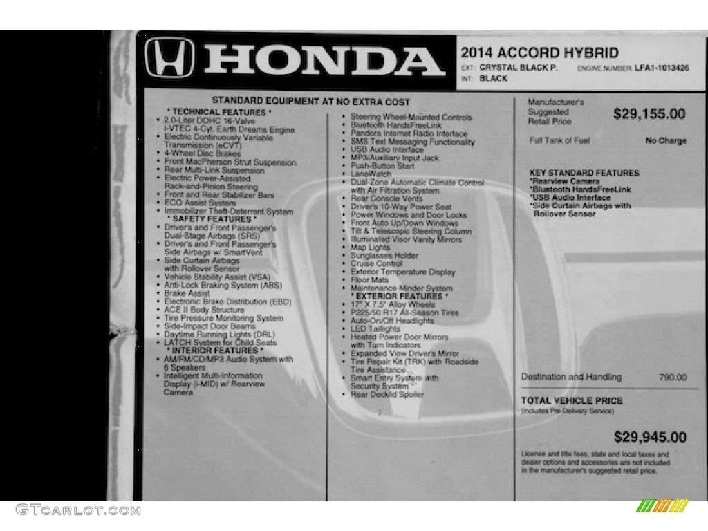 2014 Accord Hybrid Sedan - Crystal Black Pearl / Black photo #22