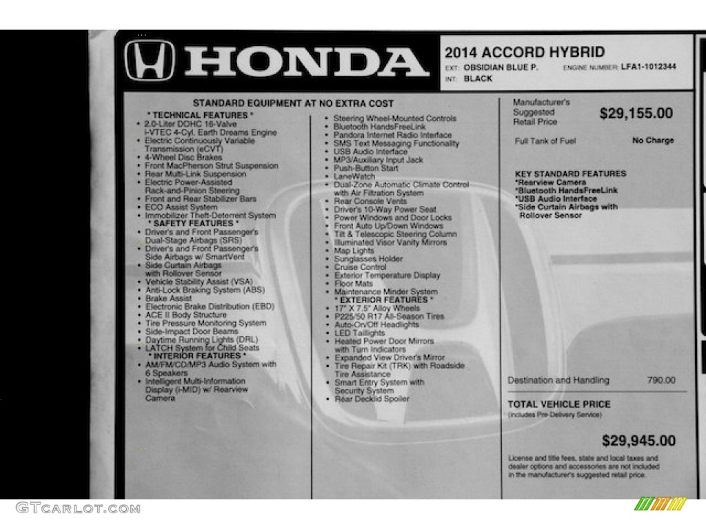 2014 Honda Accord Hybrid Sedan Window Sticker Photo #90630675