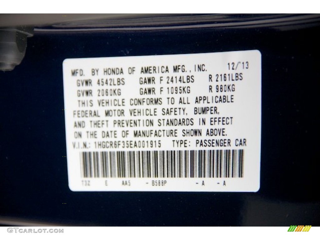 2014 Accord Color Code B588P for Obsidian Blue Pearl Photo #90630722
