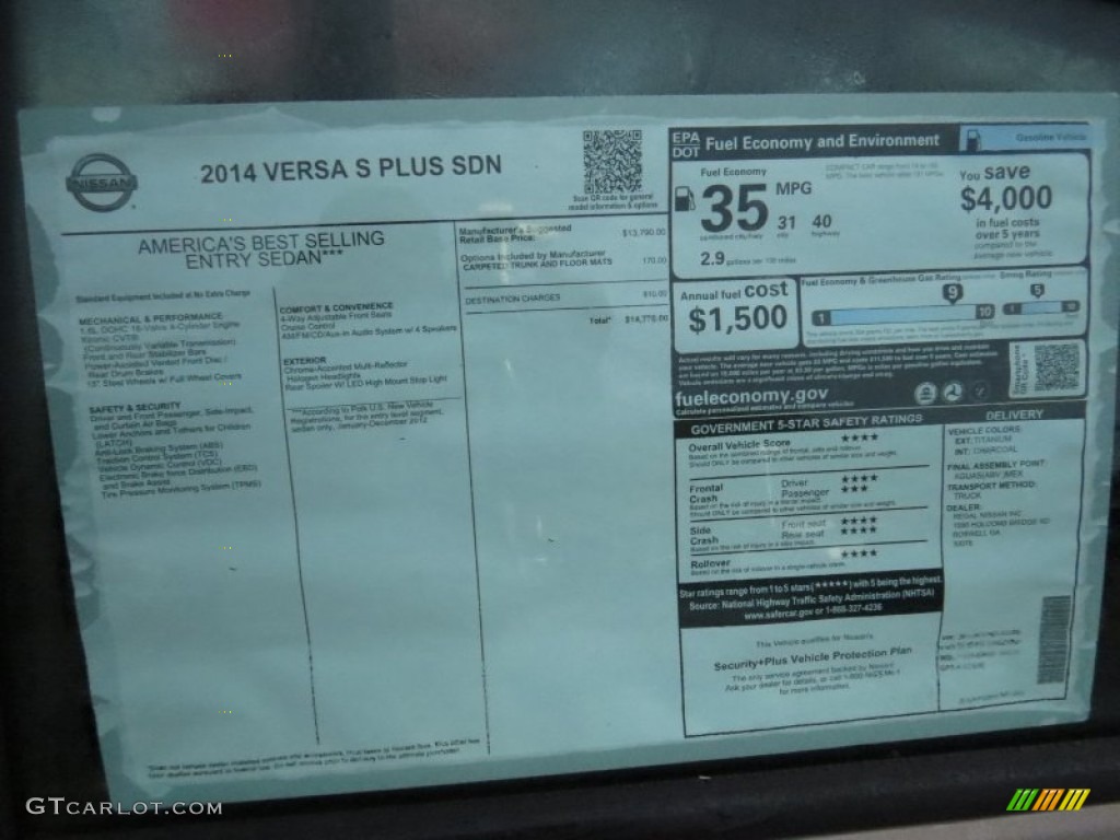 2014 Versa 1.6 S Plus Sedan - Titanium / Charcoal photo #12
