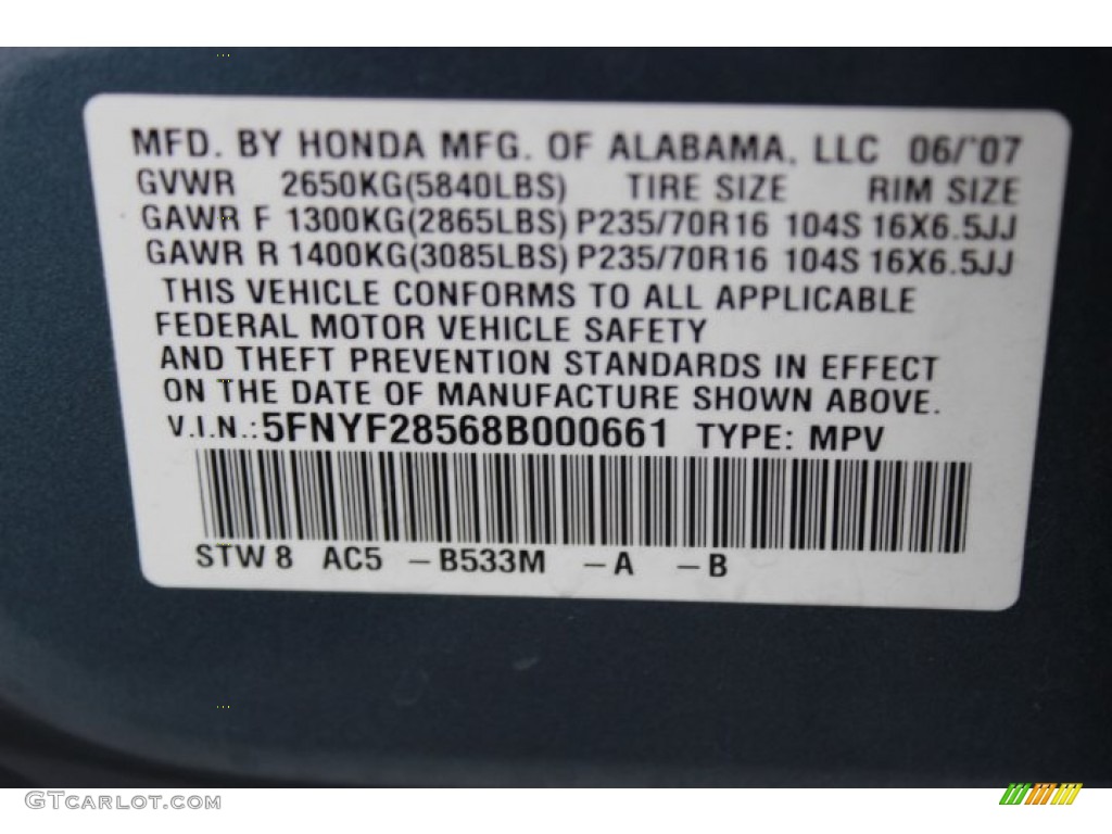 2008 Pilot EX-L - Steel Blue Metallic / Gray photo #38