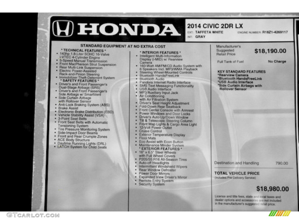 2014 Honda Civic LX Coupe Window Sticker Photo #90665170