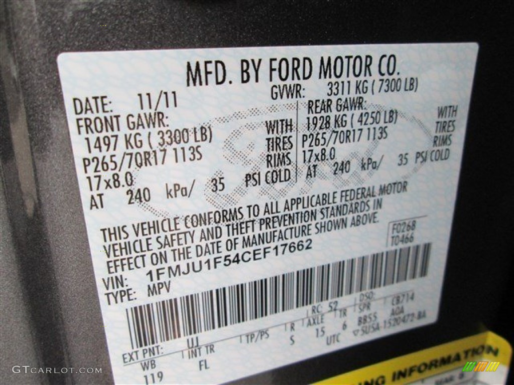 2012 Ford Expedition XL Color Code Photos