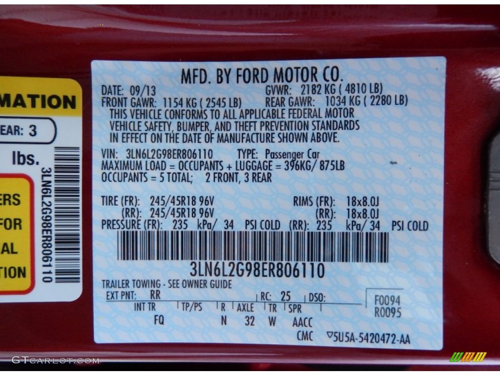 2014 MKZ Color Code RR for Ruby Red Photo #90680566