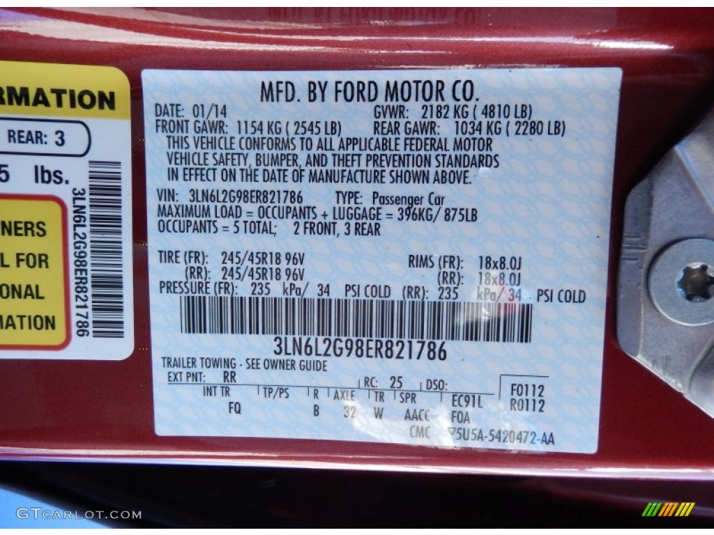 2014 MKZ Color Code RR for Ruby Red Photo #90685504