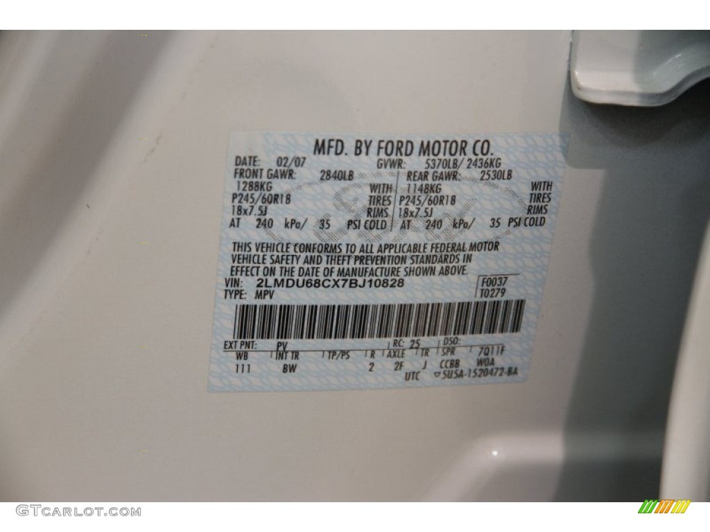 2007 Lincoln MKX Standard MKX Model Color Code Photos