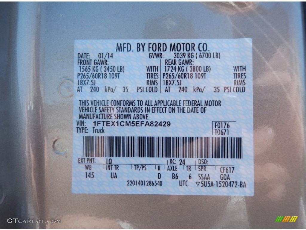 2014 F150 Color Code LQ for Pale Adobe Photo #90686644