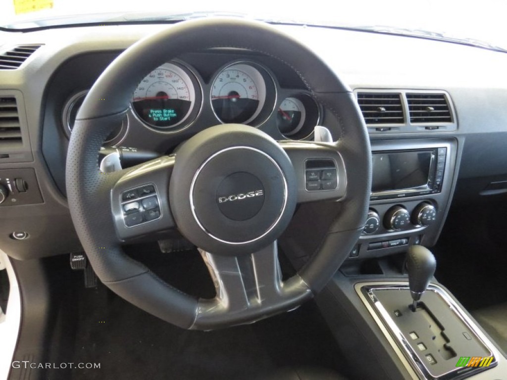 2014 Dodge Challenger R/T Anniversary Dark Slate Gray/Molten Red Steering Wheel Photo #90688546