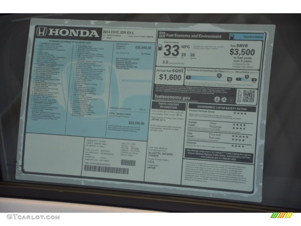 2014 Honda Civic EX-L Coupe Window Sticker Photo #90695545